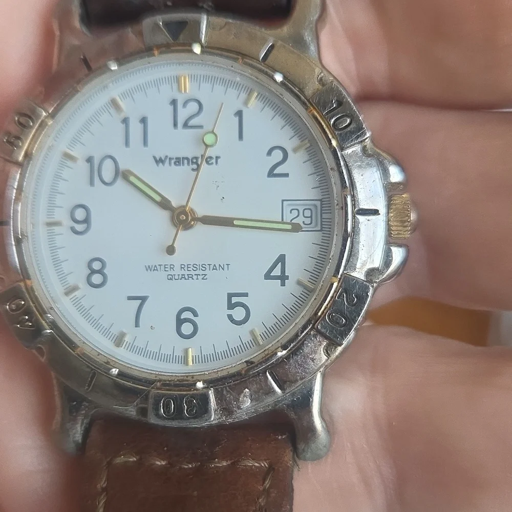 Wrangler Silver and Brown Leather Watch